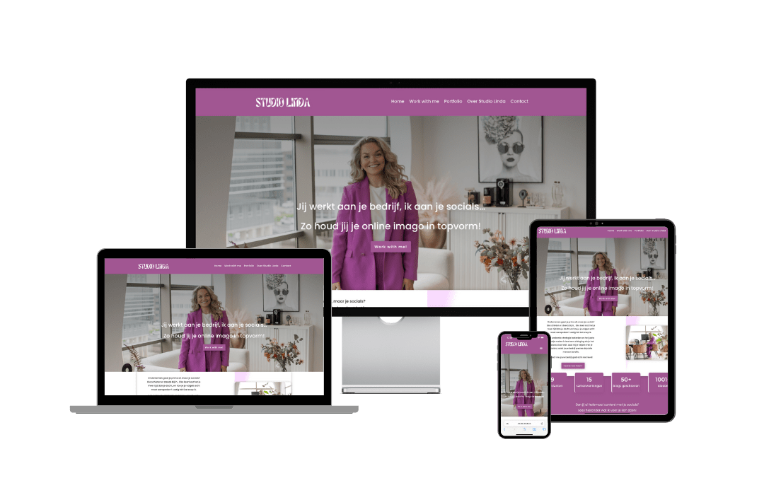 Website van Studio Linda op laptop, tablet en telefoon