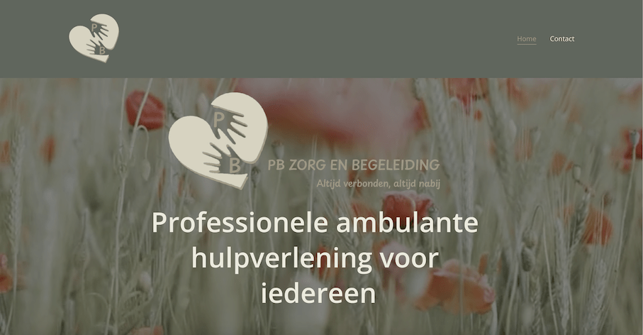 Website van PB Zorg en Begeleiding voor ambulante hulpverlening