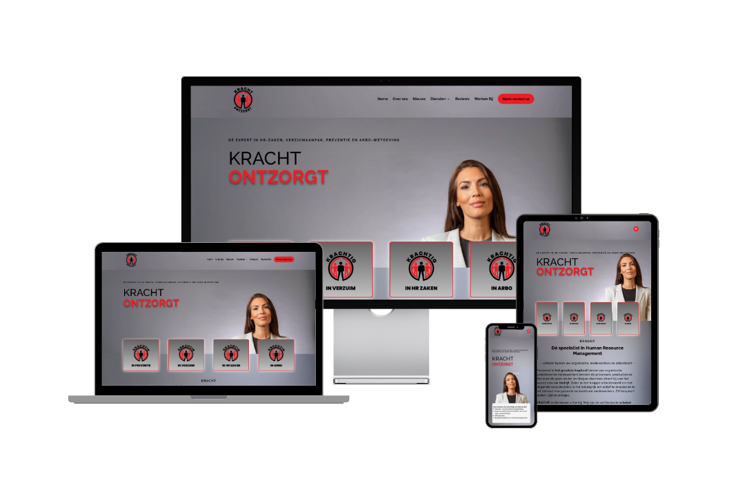 Website van KRACHT Ontzorgt op laptop, tablet en telefoon