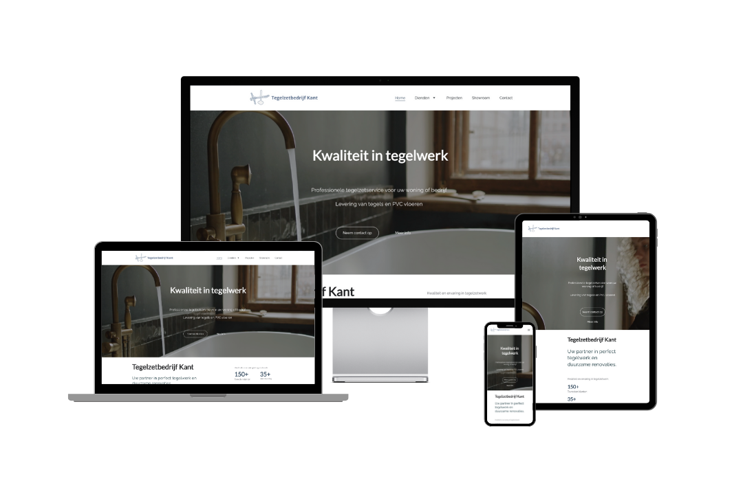 Website van Tegelzetbedrijf Kant op laptop, tablet en telefoon