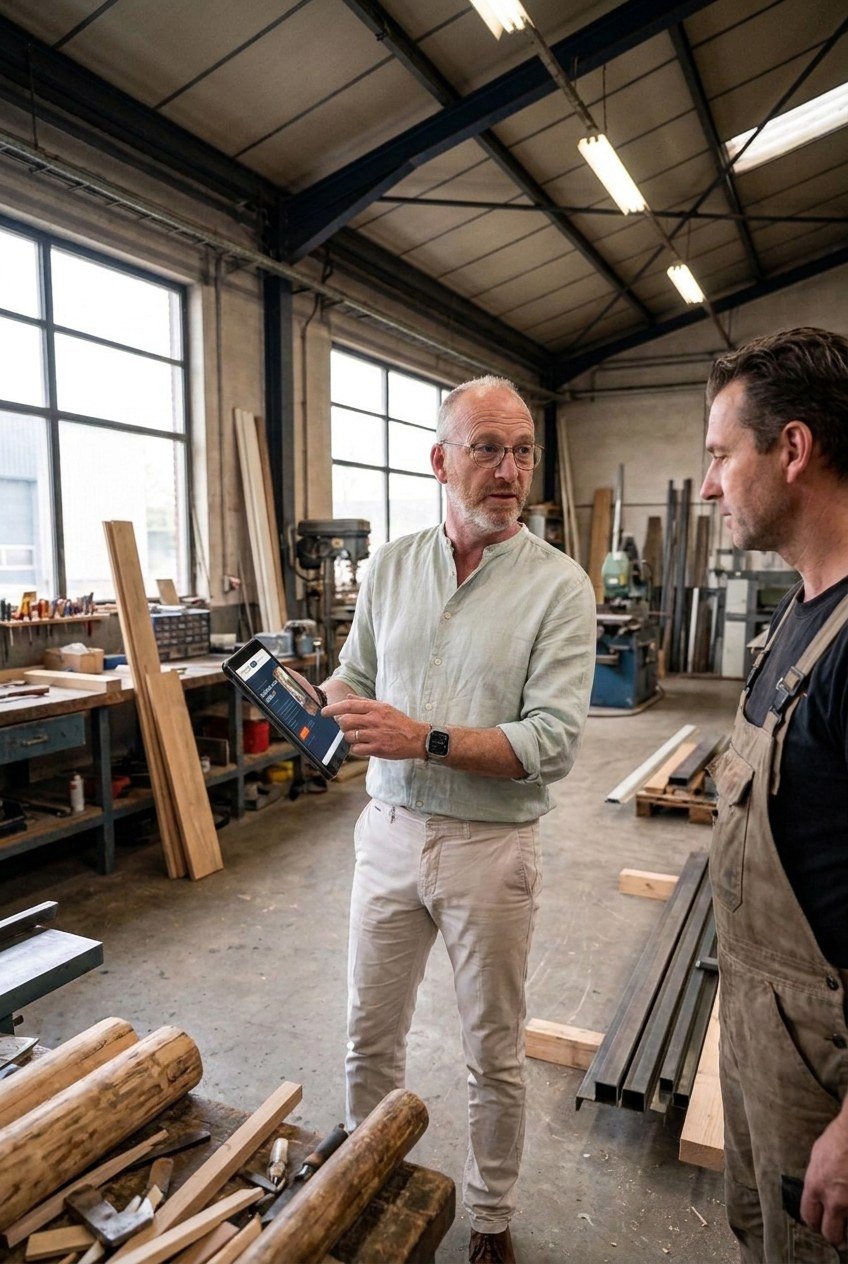Website laten maken Werkendam: Chris van der Beek op locatie in de werkplaats van een ondernemer