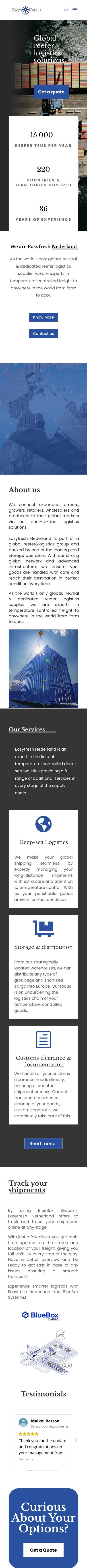 De hele homepage van Easyfresh Nederland op een telefoon, beweeg erover om te scrollen