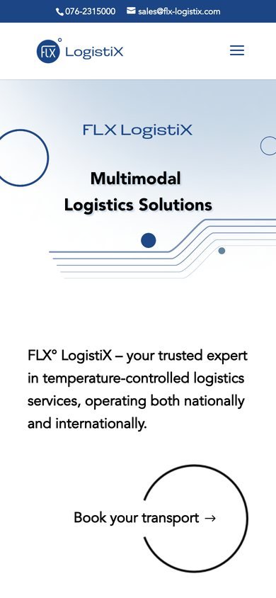 Homepage van FLX LogistiX op een telefoon