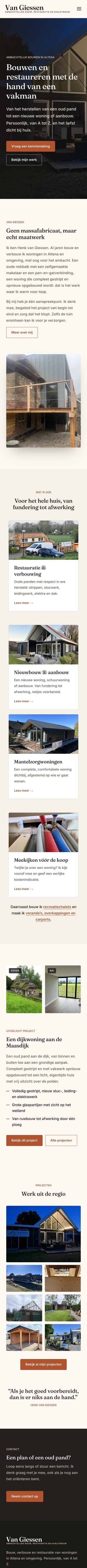 De hele homepage van Van Giessen op een telefoon, beweeg erover om te scrollen