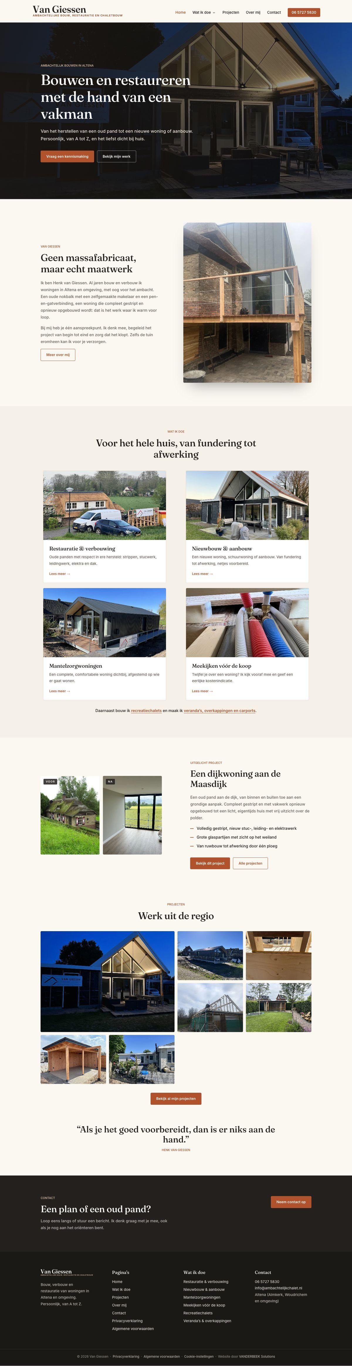 De hele homepage van Van Giessen, beweeg erover om te scrollen